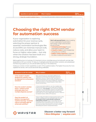 Choosing the right RCM vendor for automation success | Checklist Thumbnail